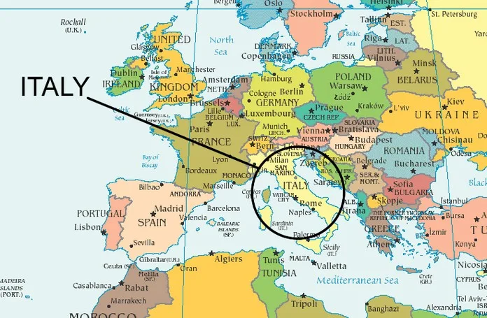 italy located on map