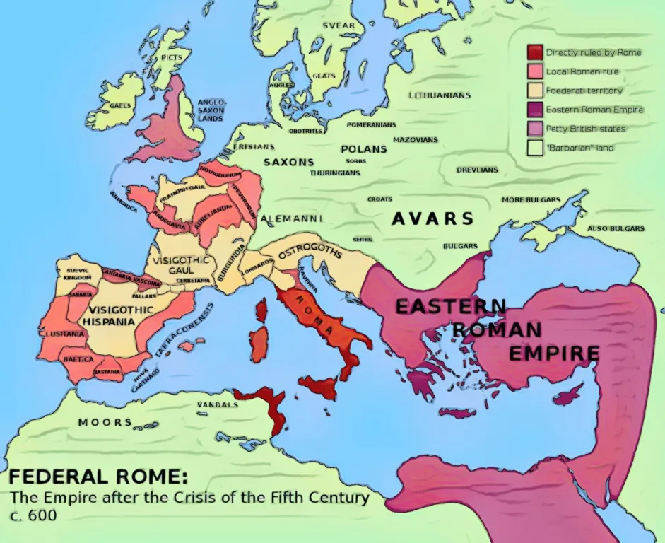 Ruins of ancient Roman buildings in Italy during the 5th century