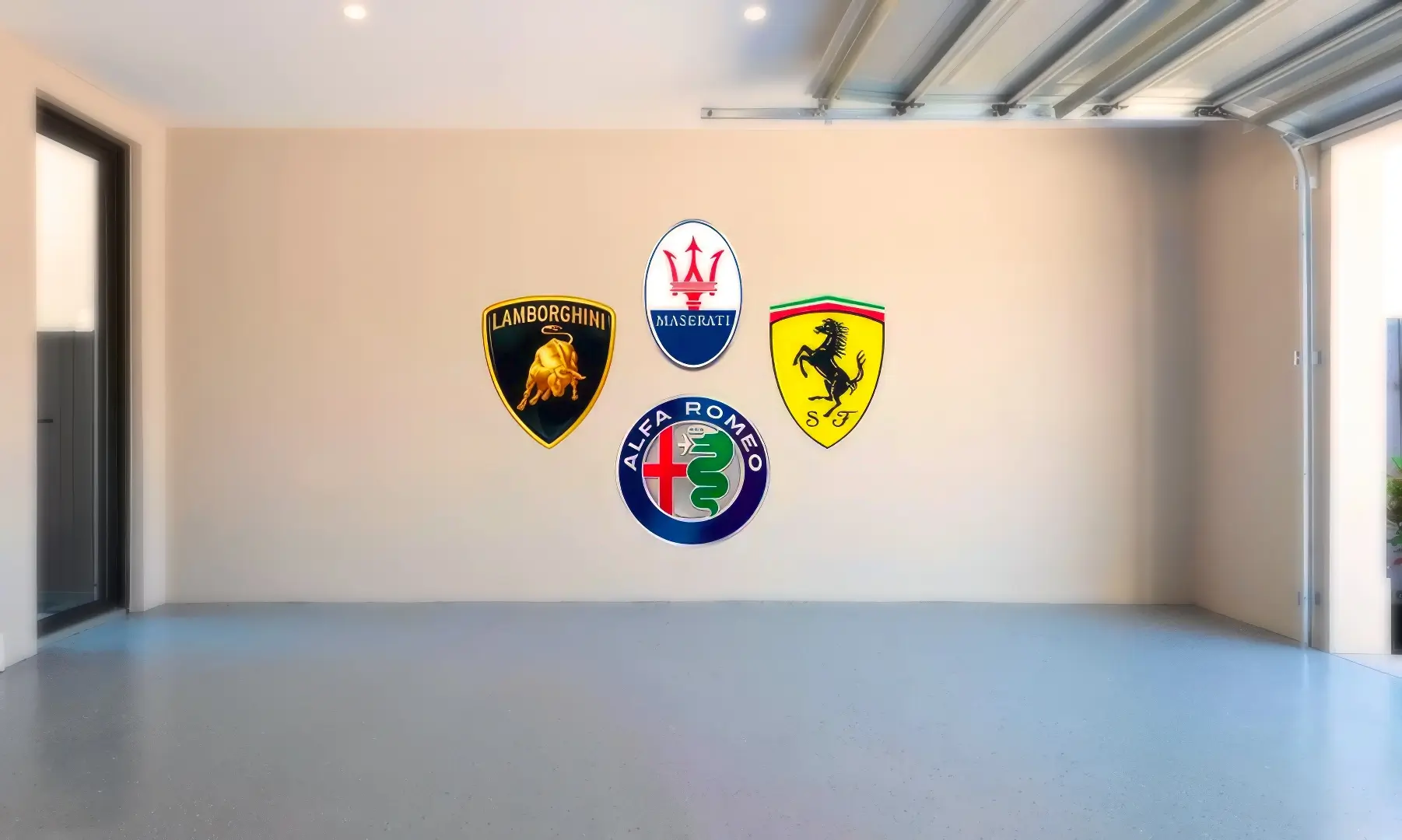 Logos of Ferrari, Lamborghini, Alfa Romeo, and Maserati Italian Sports Cars for Short NYT