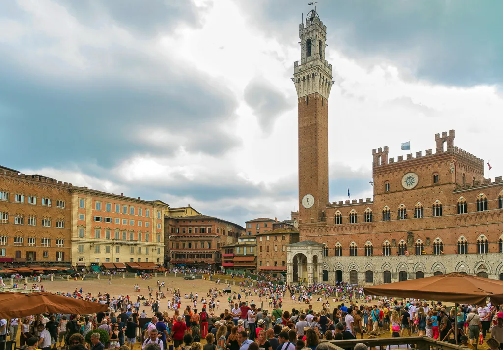A view of Piazza del Campo, the main square in Siena, Tuscany, Italy