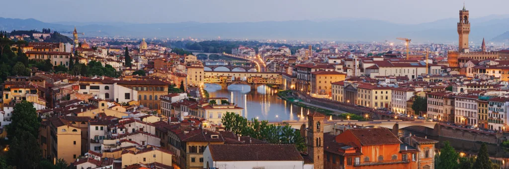 Aerial view of Florence skyline with historic buildings and iconic landmarks