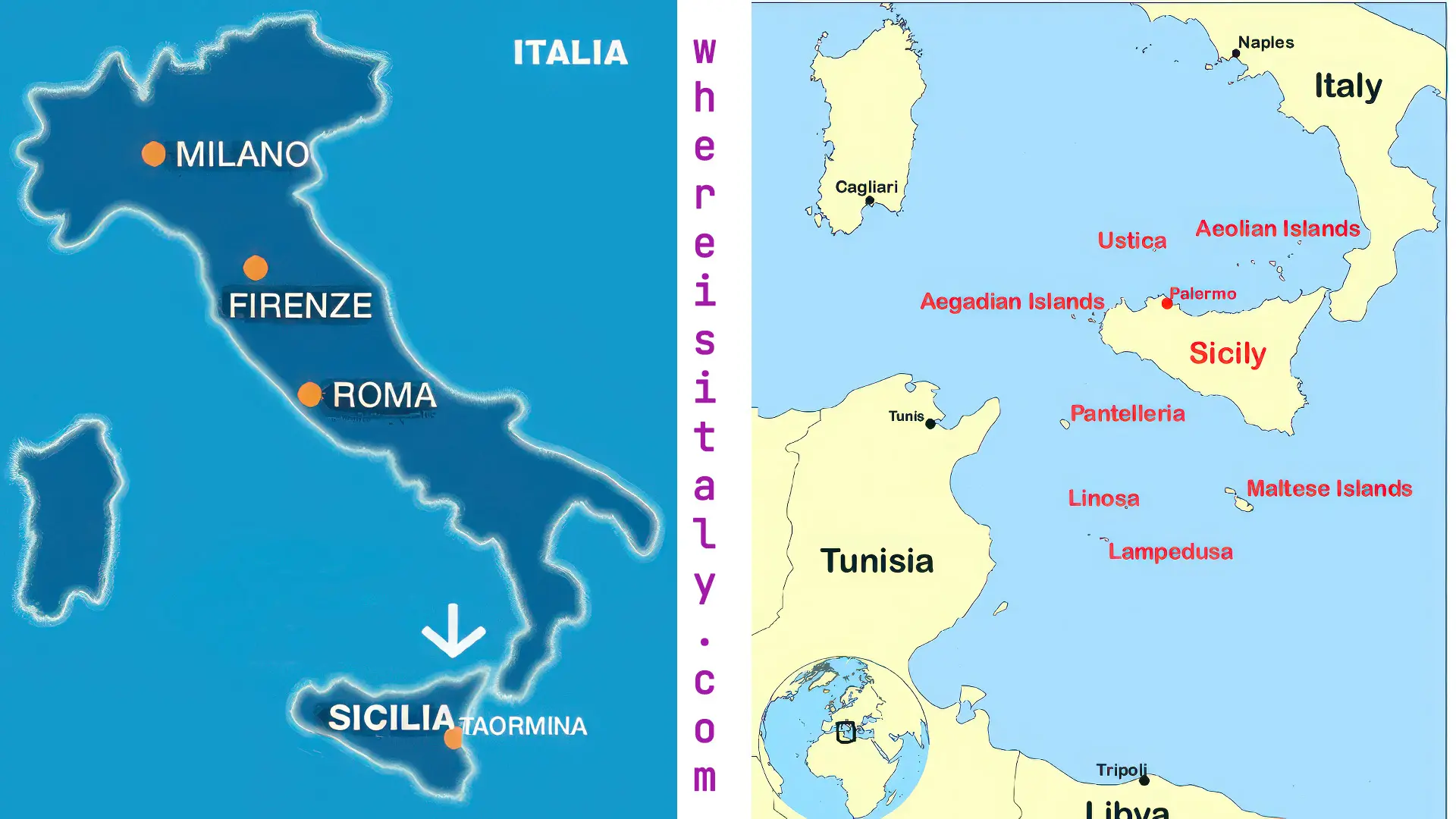 Map showing the location of Sicily on the world map